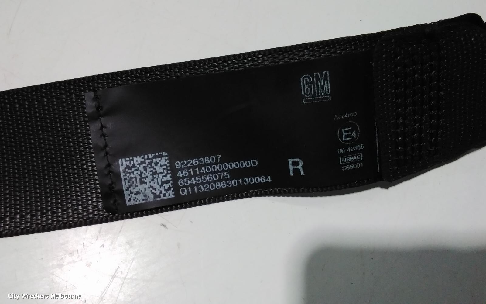 HOLDEN COMMODORE SEATBELT/STALK, RH FRONT, SEAT BELT ONLY, VF, 05/2013 - 12/2017
