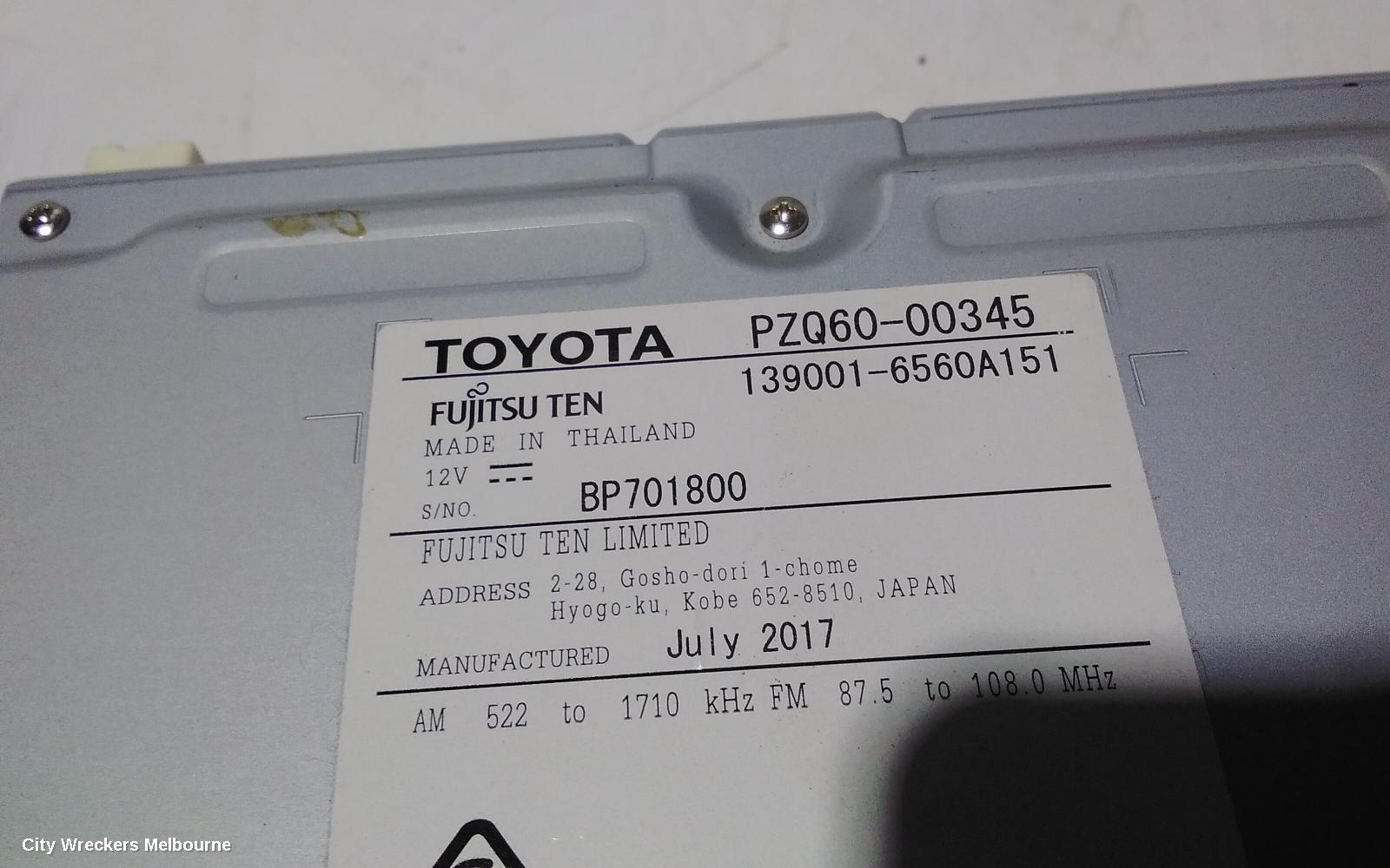 TOYOTA C-HR RADIO/CD/DVD/SAT/TV, TOUCH DISPLAY UNIT, GEN 1, 12/2016 - 09/2019