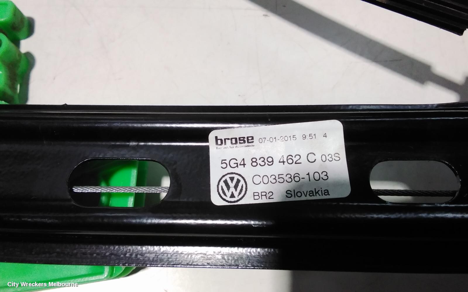 VOLKSWAGEN GOLF RIGHT REAR WND REG/MOTOR, GEN 7, 03/2013 - 08/2020