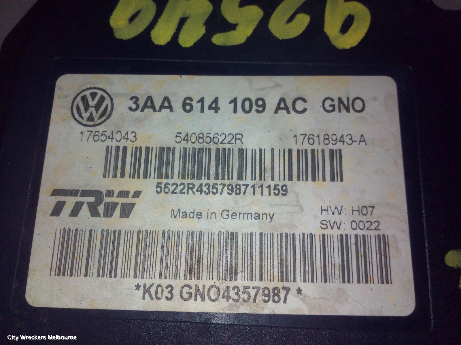 VOLKSWAGEN PASSAT ABS PUMP/MODULATOR, 3C/MK6 B6-B7, ON MODULE P/N 3AA614109AC, 03/2006 - 05/2015