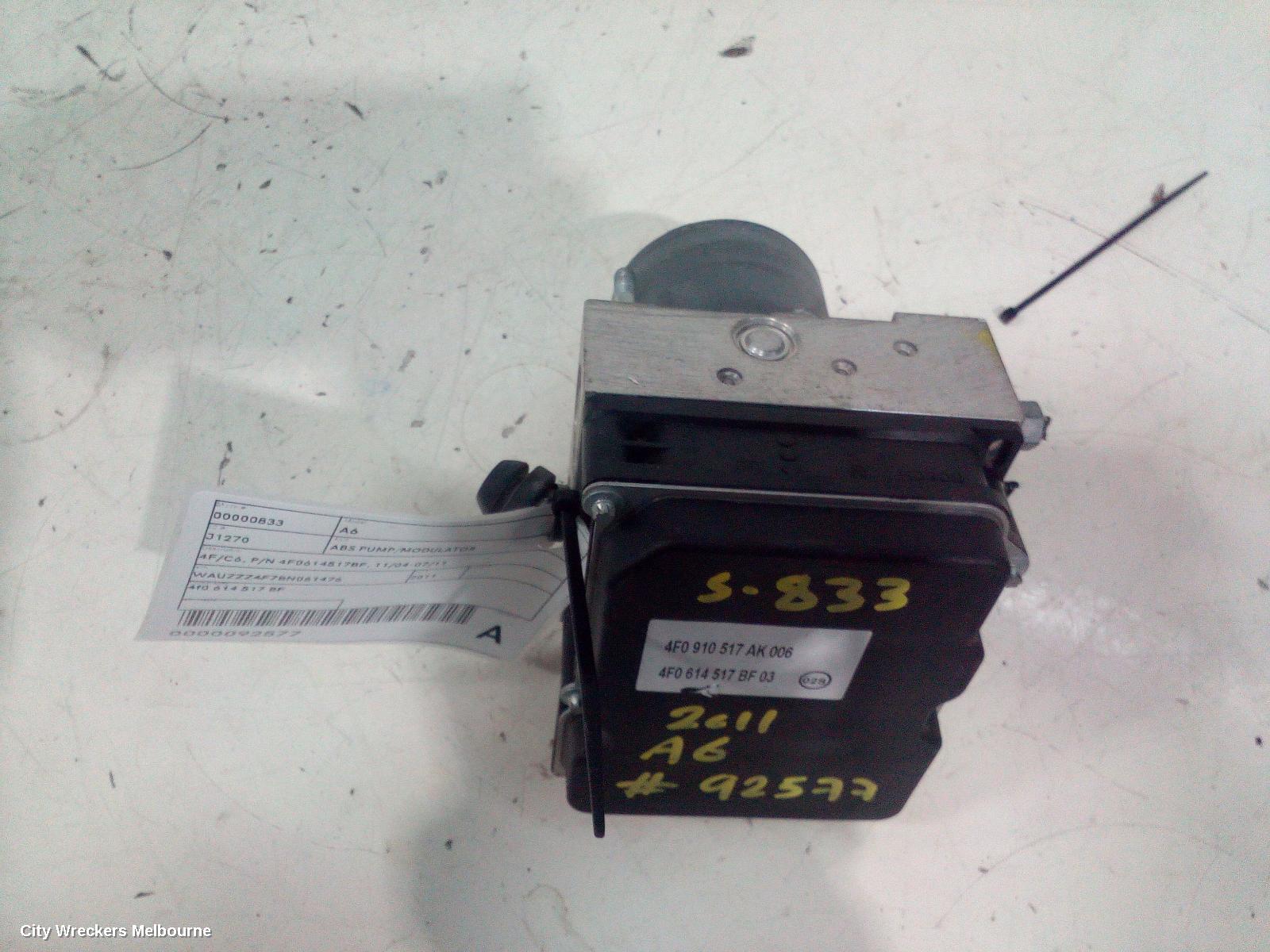 AUDI A6 ABS PUMP/MODULATOR, 4F/C6, P/N 4F0614517BF, 11/2004 - 07/2011
