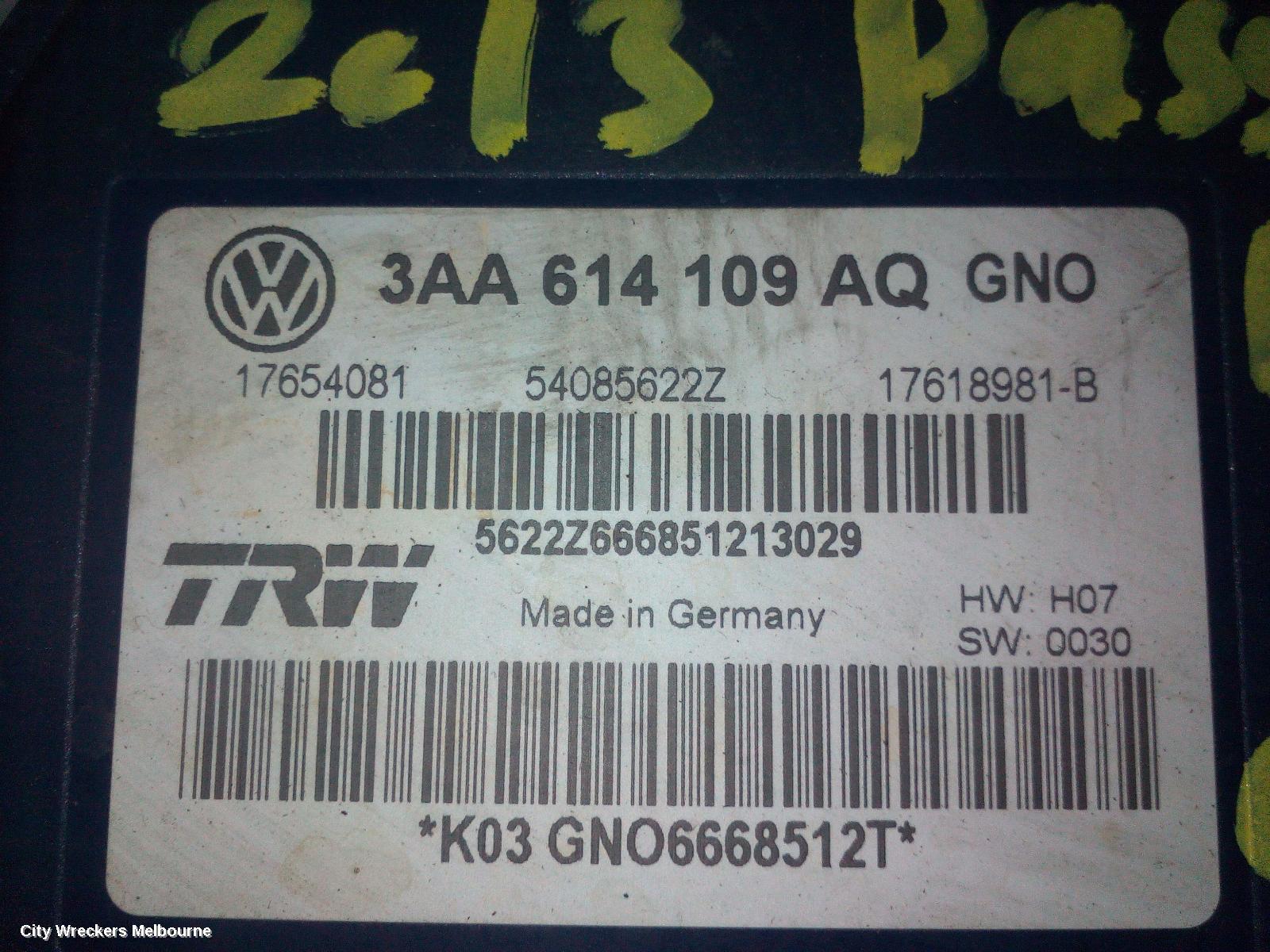 VOLKSWAGEN PASSAT ABS PUMP/MODULATOR, 3C/MK6 B6-B7, ON MODULE P/N 3AA614109AQ, 03/2006 - 05/2015
