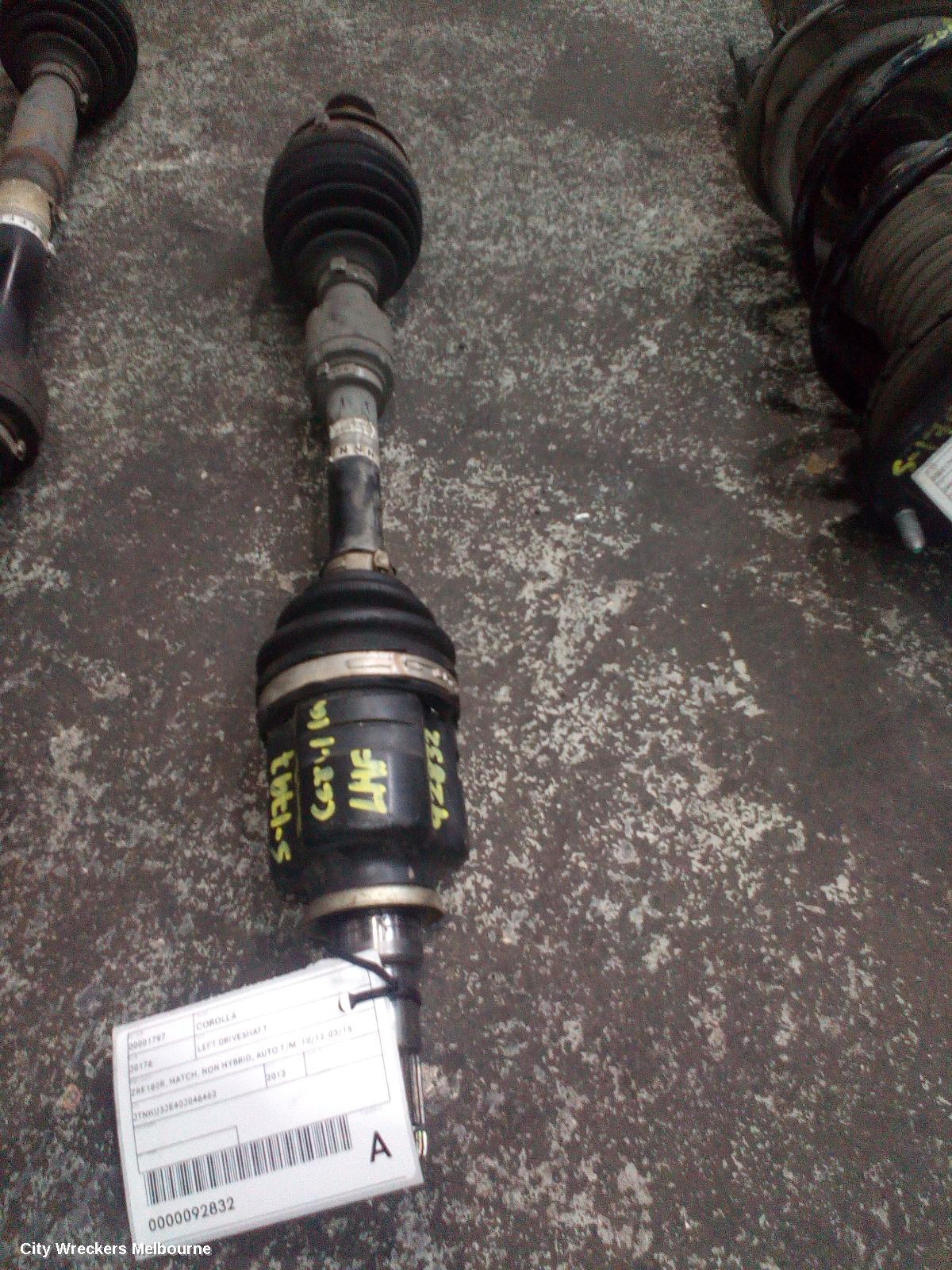 TOYOTA COROLLA LEFT DRIVESHAFT, ZRE182R, HATCH, NON HYBRID, AUTO T/M, 10/2012 - 03/2015