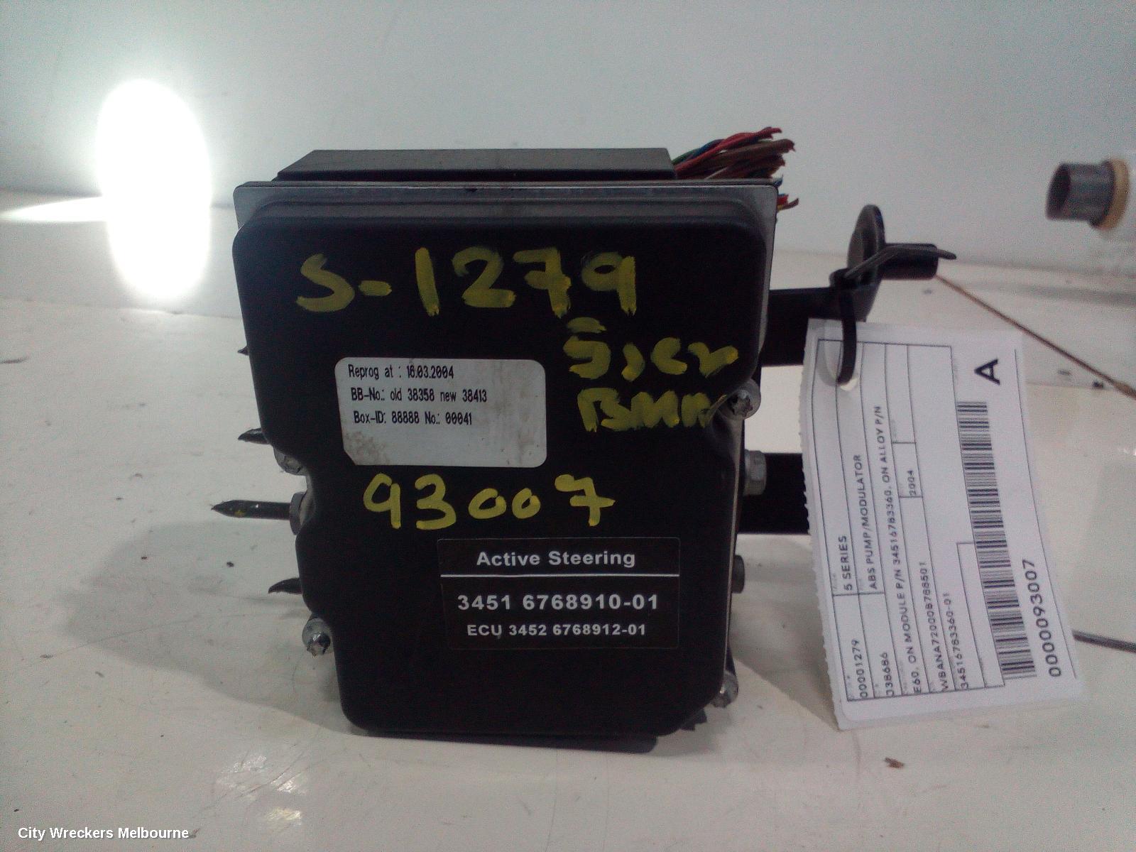 BMW 5 SERIES ABS PUMP/MODULATOR, E60, ON MODULE P/N 34516783360, ON ALLOY P/N 0265250217 P/N 34516774679, 10/2003 - 04/2010