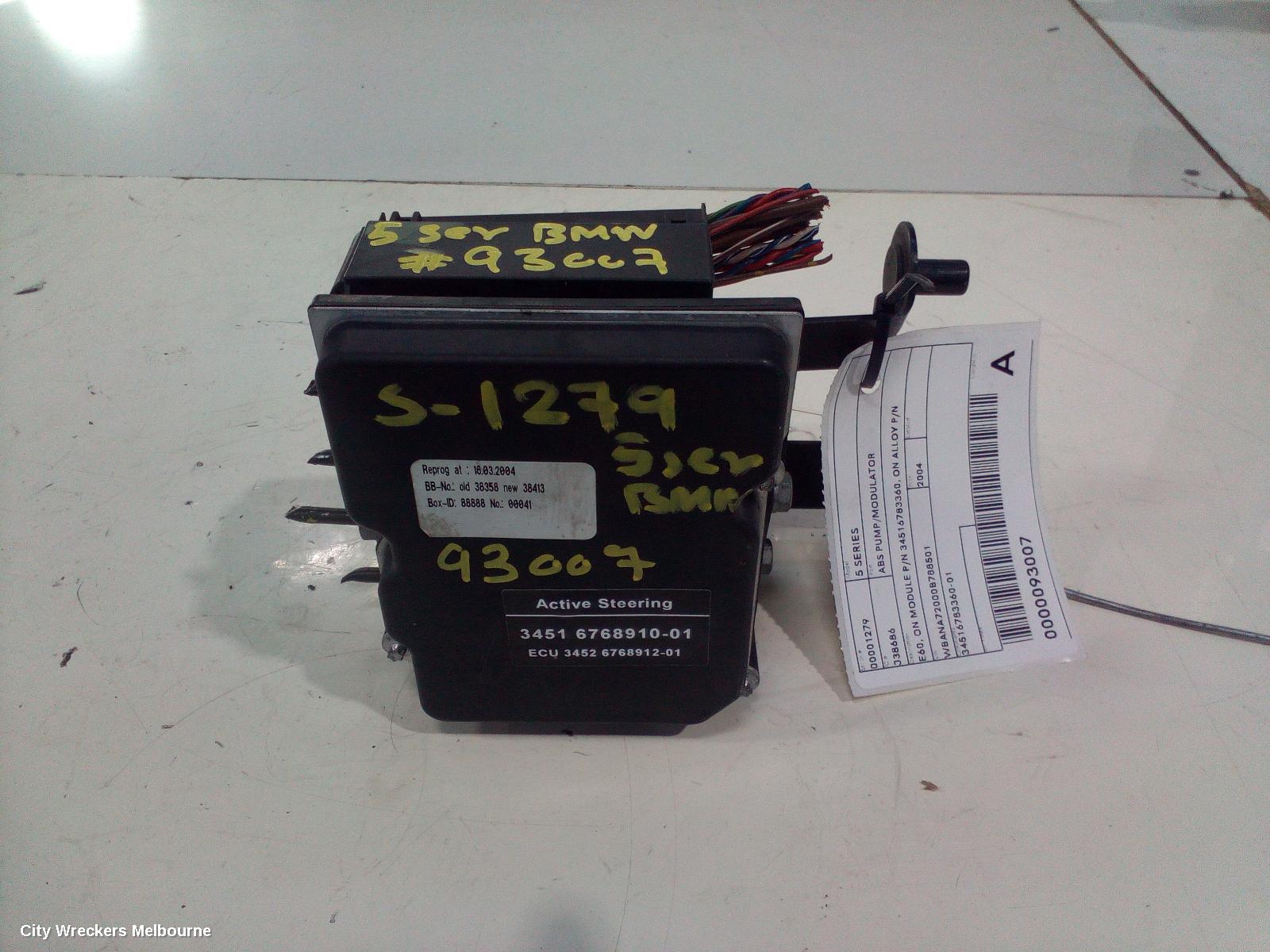 BMW 5 SERIES ABS PUMP/MODULATOR, E60, ON MODULE P/N 34516783360, ON ALLOY P/N 0265250217 P/N 34516774679, 10/2003 - 04/2010