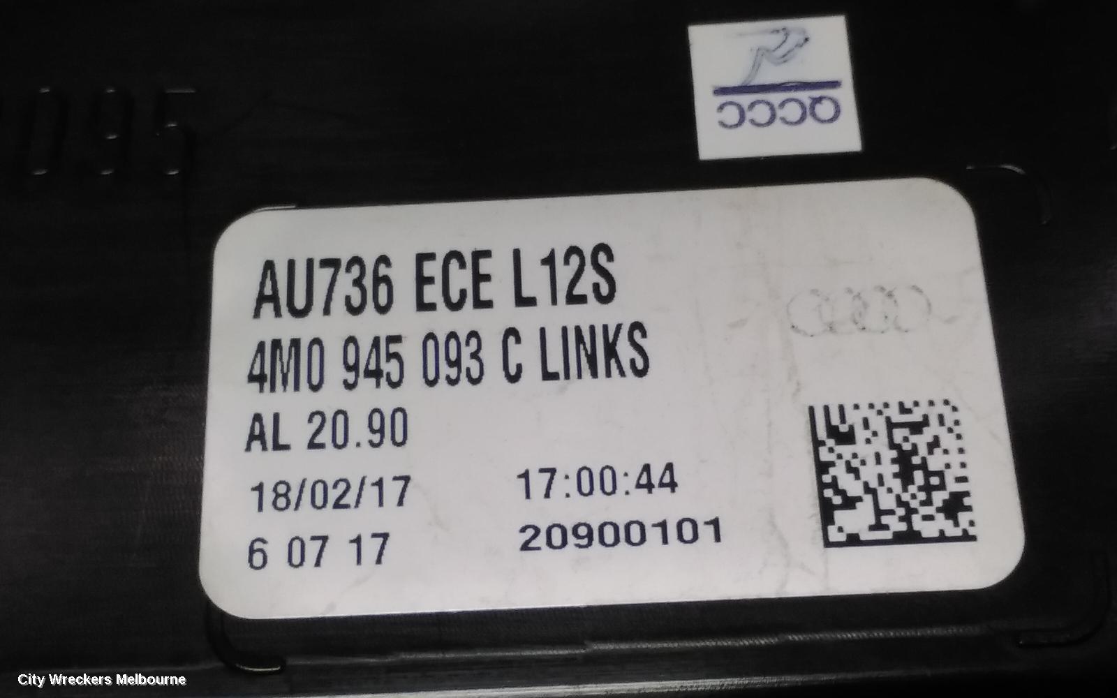 AUDI Q7 LEFT TAILLIGHT, 4M, IN LIFTGATE, OPT 8SK 4PIN, 09/2015 - 03/2020