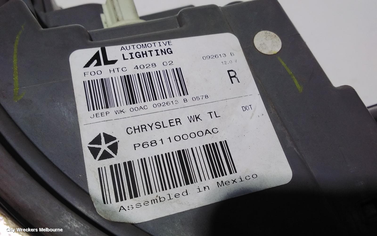 JEEP GRANDCHEROKEE RIGHT TAILLIGHT, WK, LAREDO/OVERLAND/LIMITED, W/ CHROME BEZEL, 04/2013 ONWARDS