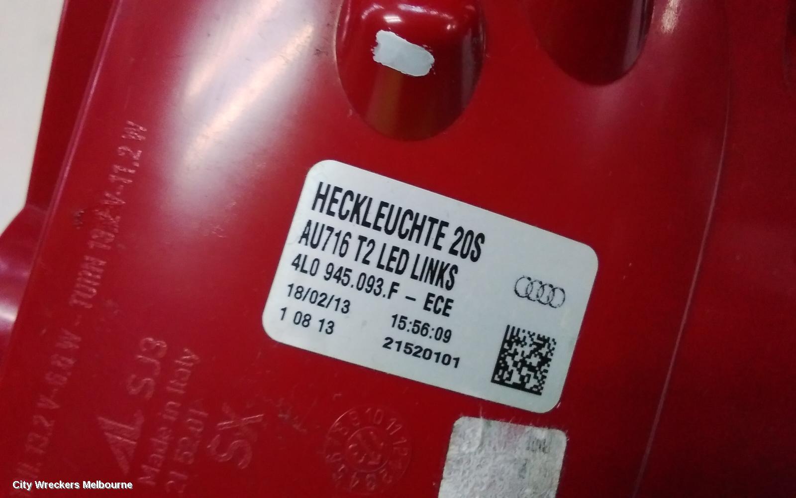 AUDI Q7 LEFT TAILLIGHT, 4L, IN TAILGATE, 10/2009 - 08/2015