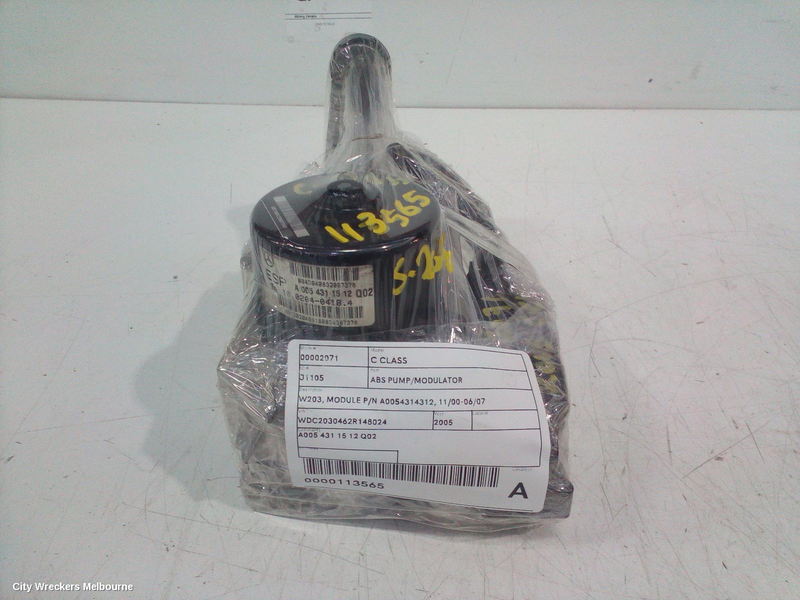 MERCEDES C CLASS ABS PUMP/MODULATOR, W203, MODULE P/N A0054314312, 11/2000 - 06/2007