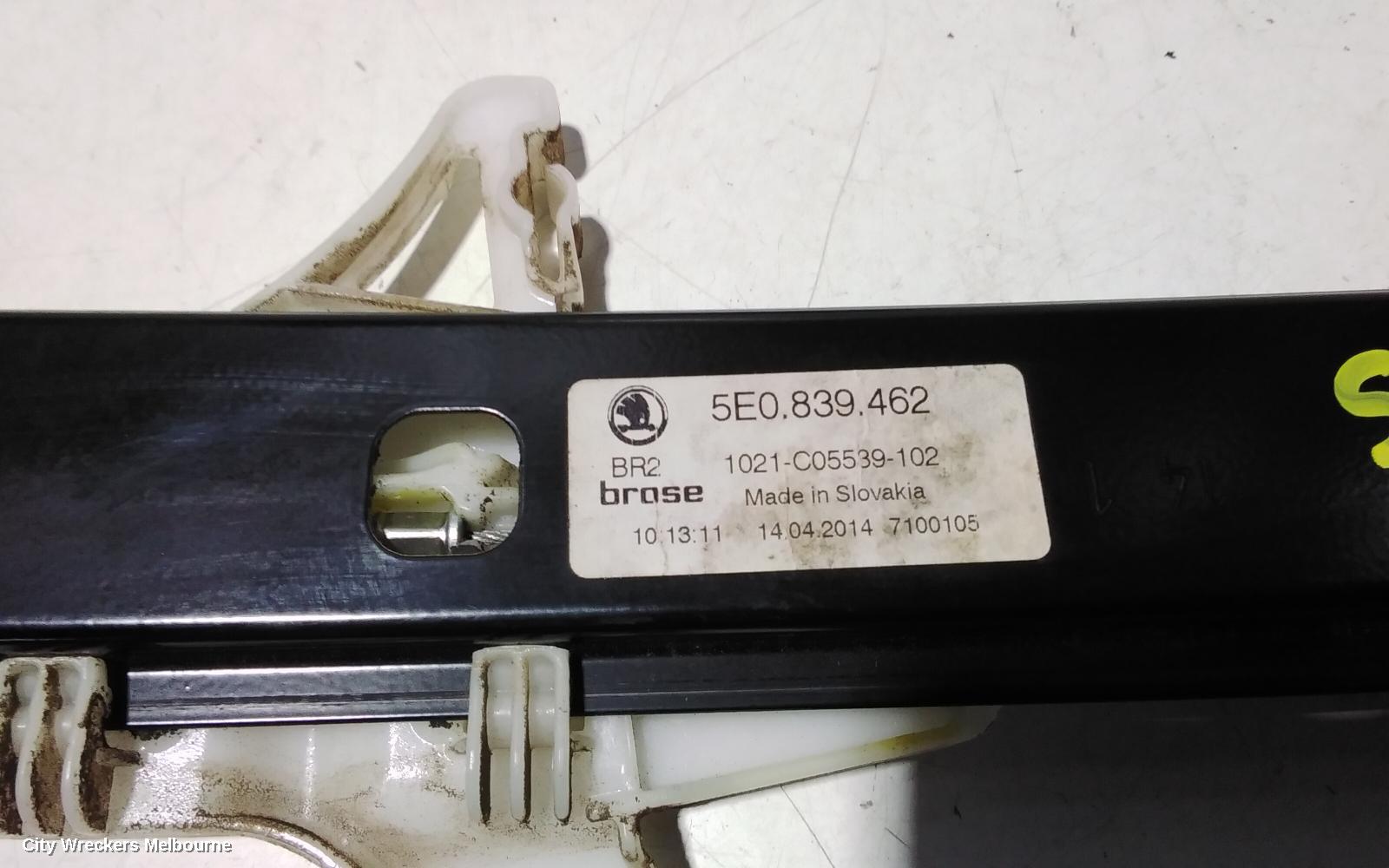 SKODA OCTAVIA RIGHT REAR WND REG/MOTOR, NE, 09/2013 - 09/2020