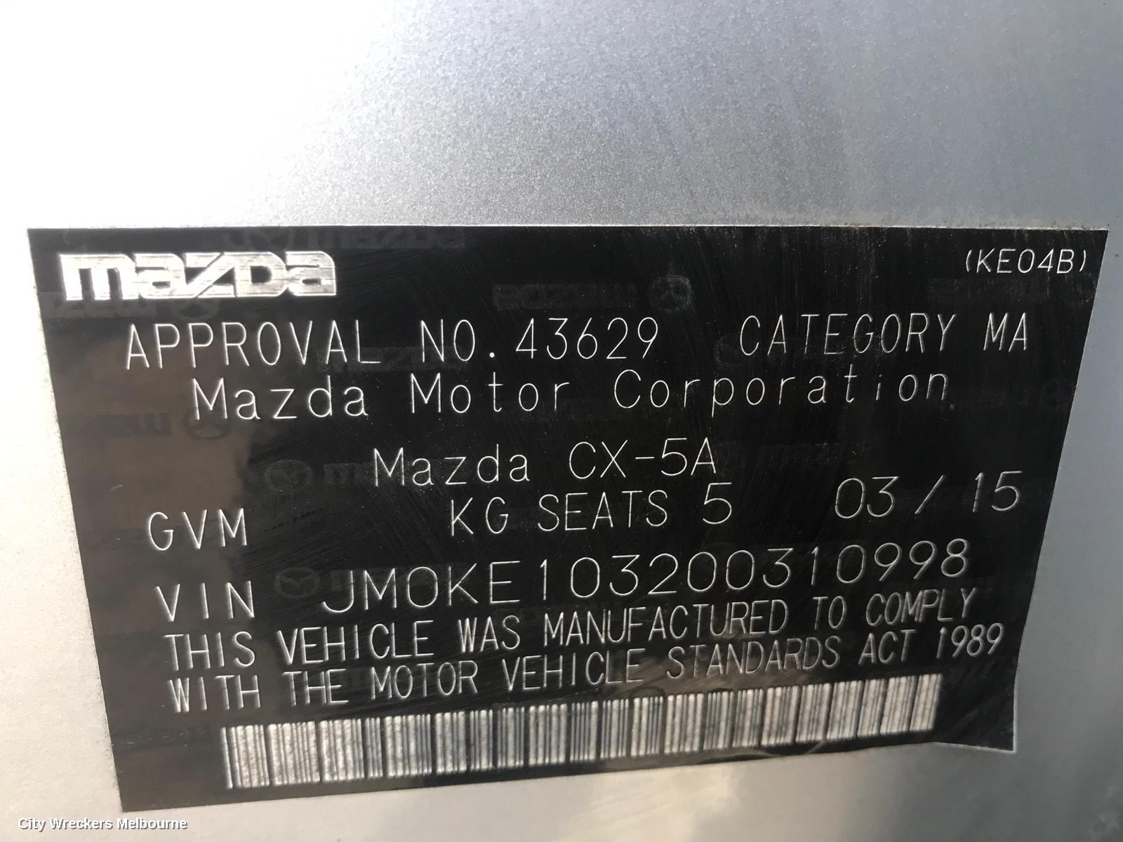 MAZDA CX5 COMPLETE VEHICLE, KE, WAGON, 02/2012 - 12/2016