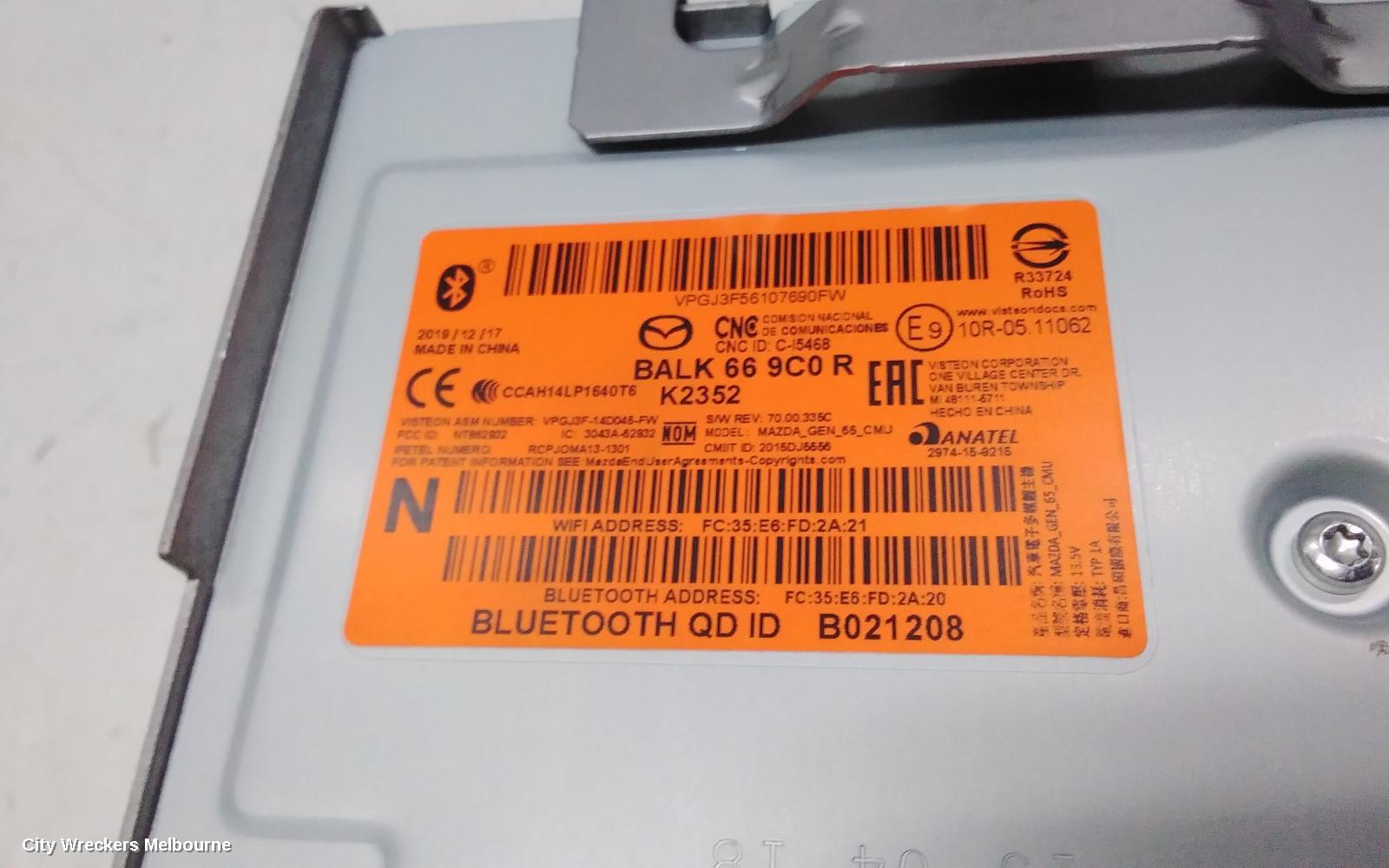 MAZDA CX3 RADIO/CD/DVD/SAT/TV, DISPLAY UNIT, 7IN TOUCHSCREEN, DK, 03/2015 - 02/2022