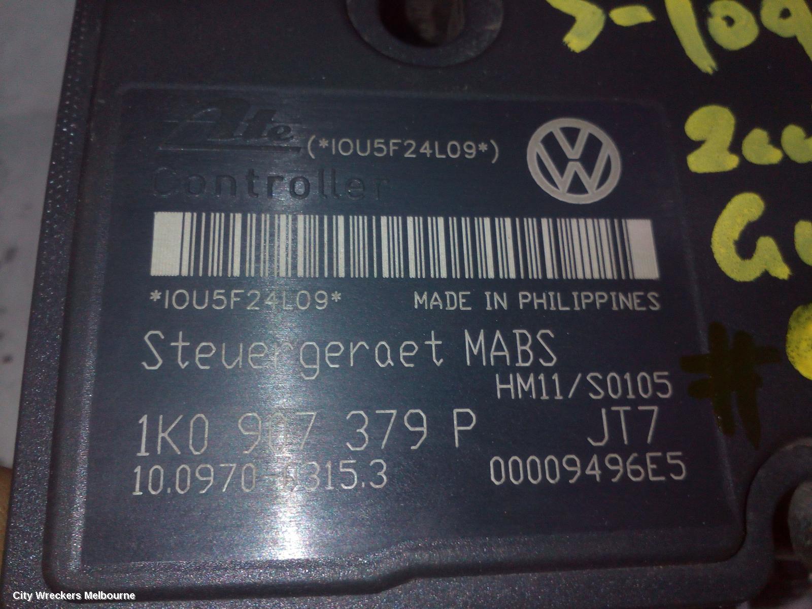 VOLKSWAGEN GOLF ABS PUMP/MODULATOR, GEN 5, ON MOTOR P/N 1K0614517N, 07/2004 - 02/2009