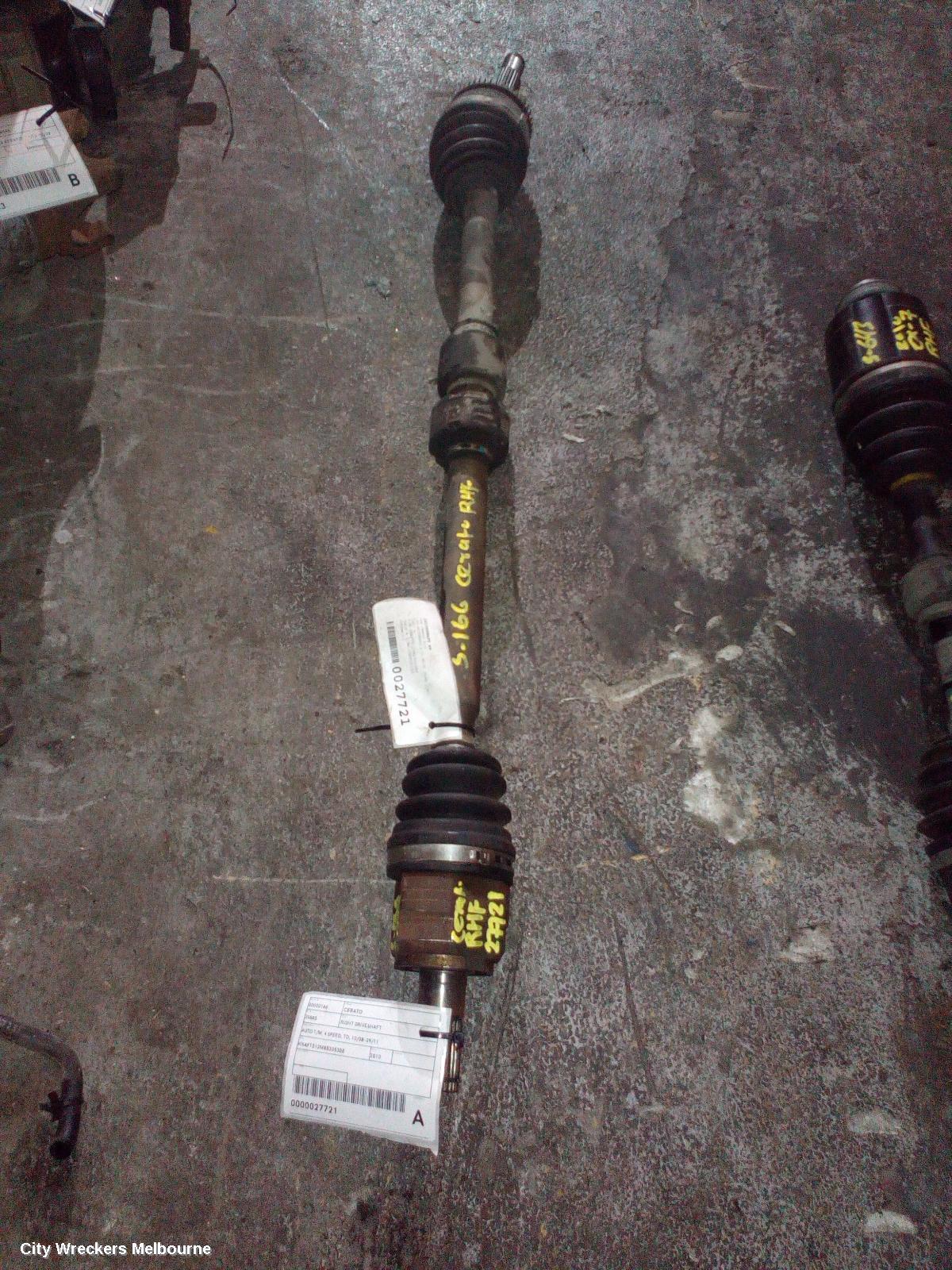 KIA CERATO RIGHT DRIVESHAFT, AUTO T/M, 4 SPEED, TD, 10/2008 - 09/2011