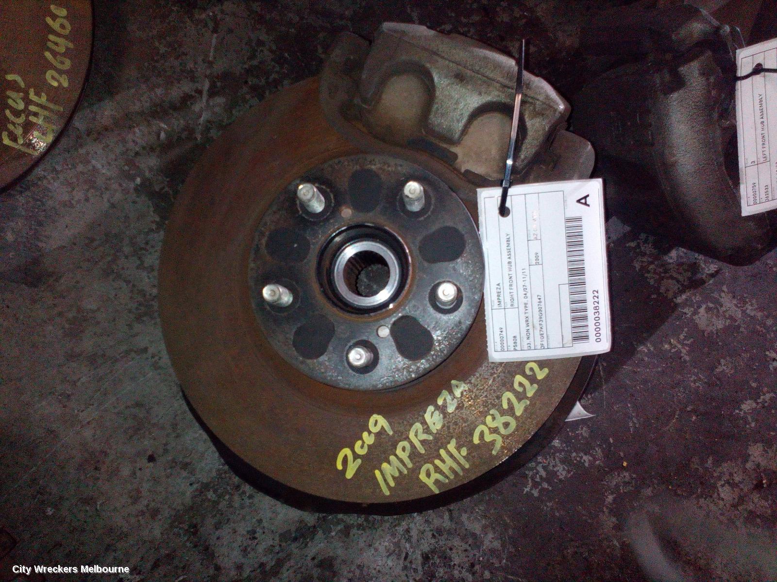 SUBARU IMPREZA RIGHT FRONT HUB ASSEMBLY, G3, NON WRX TYPE, 04/2007 - 11/2011